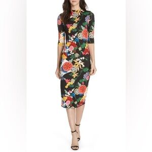 Alice + Olivia Delora long sleeve floral fitted sheath dress